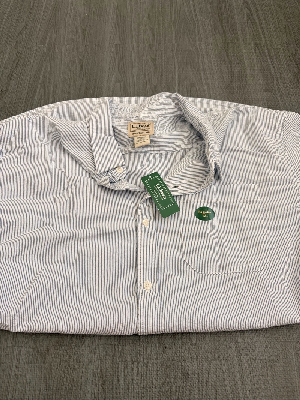 L.L. Bean Light Blue and White Striped Casual Button-Down Shirt